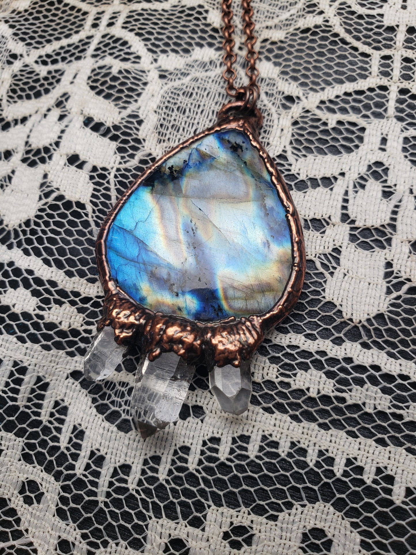 Labradorite and Triple Quartz Pendant