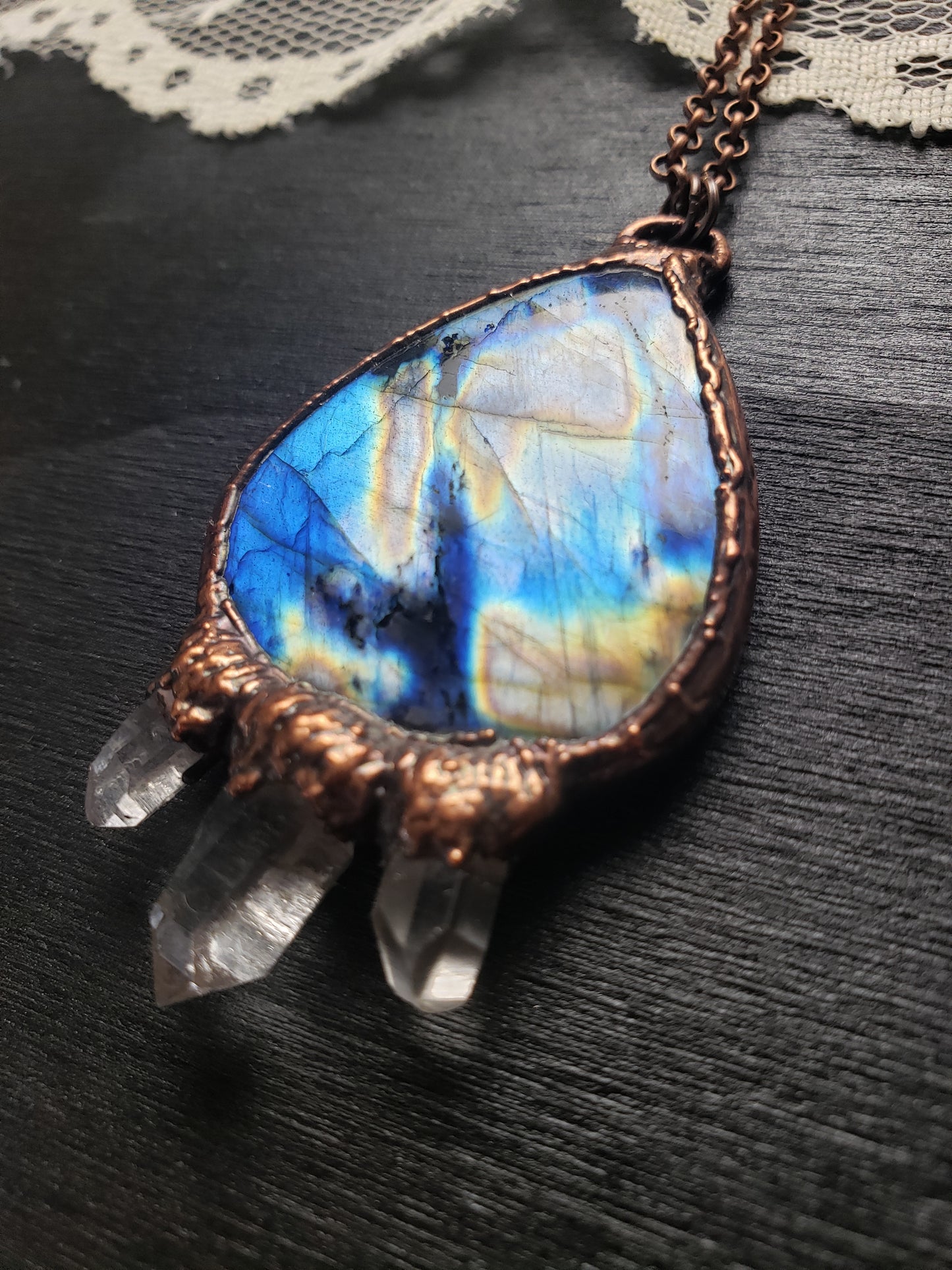 Labradorite and Triple Quartz Pendant