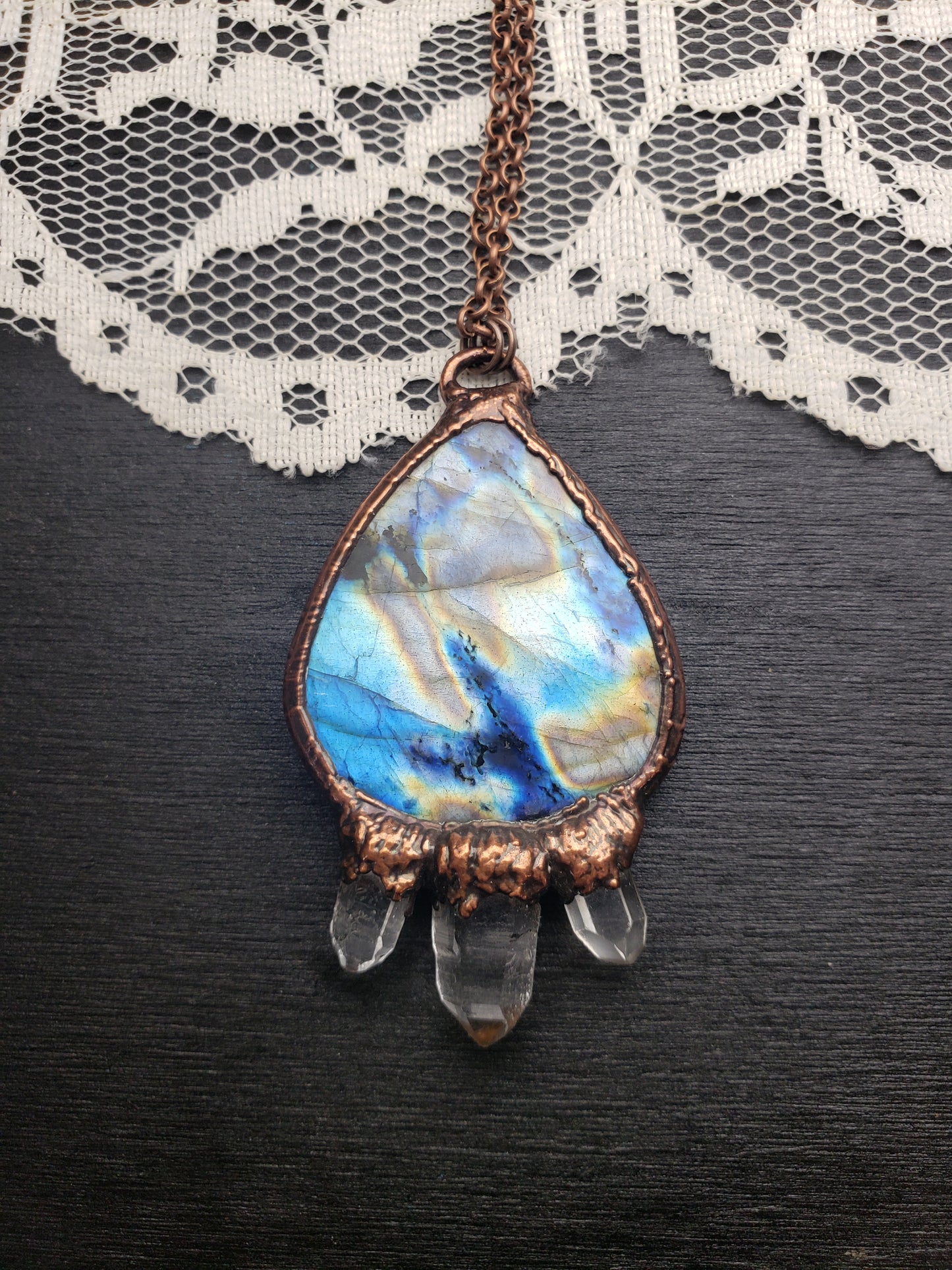 Labradorite and Triple Quartz Pendant