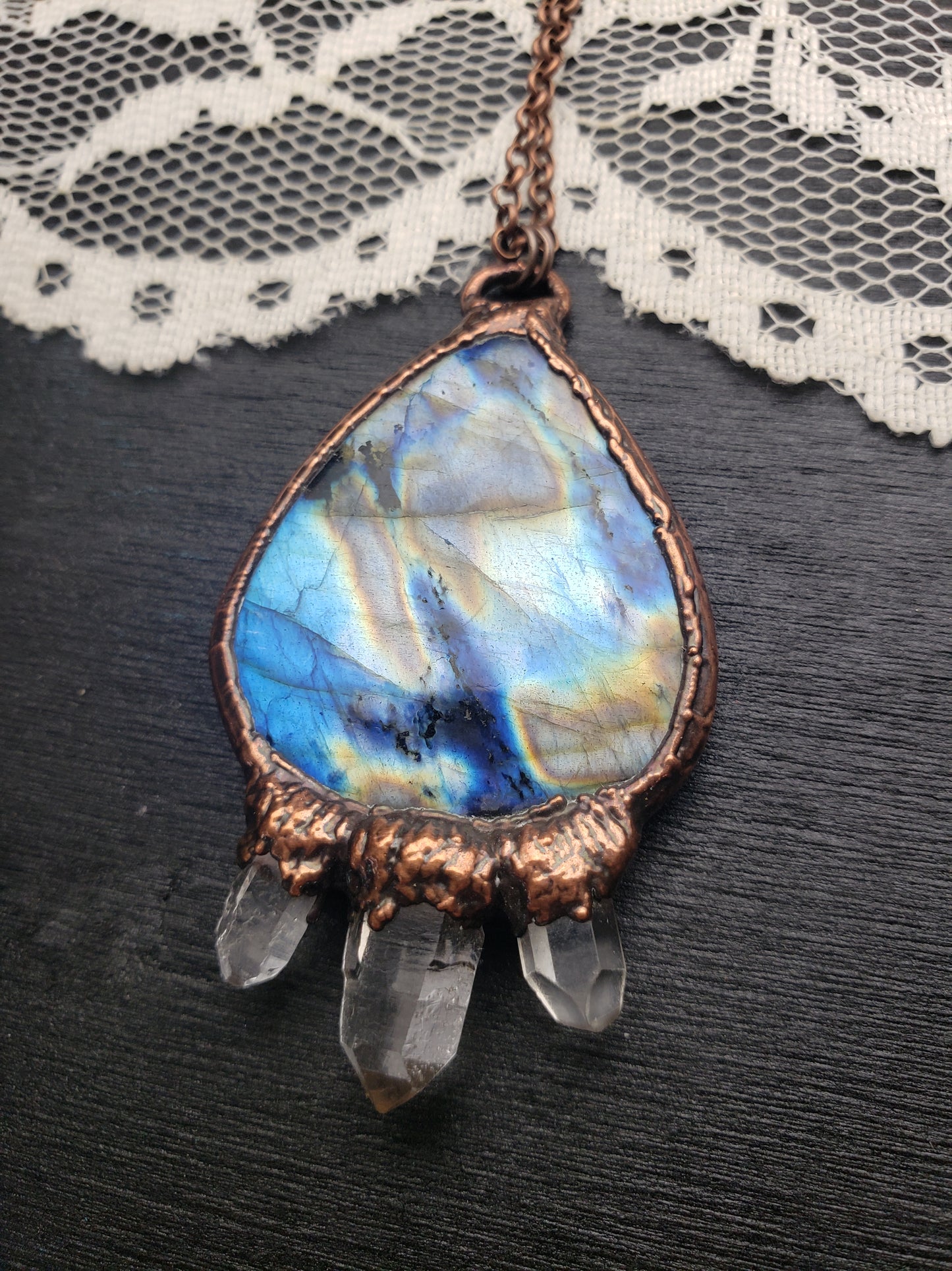 Labradorite and Triple Quartz Pendant