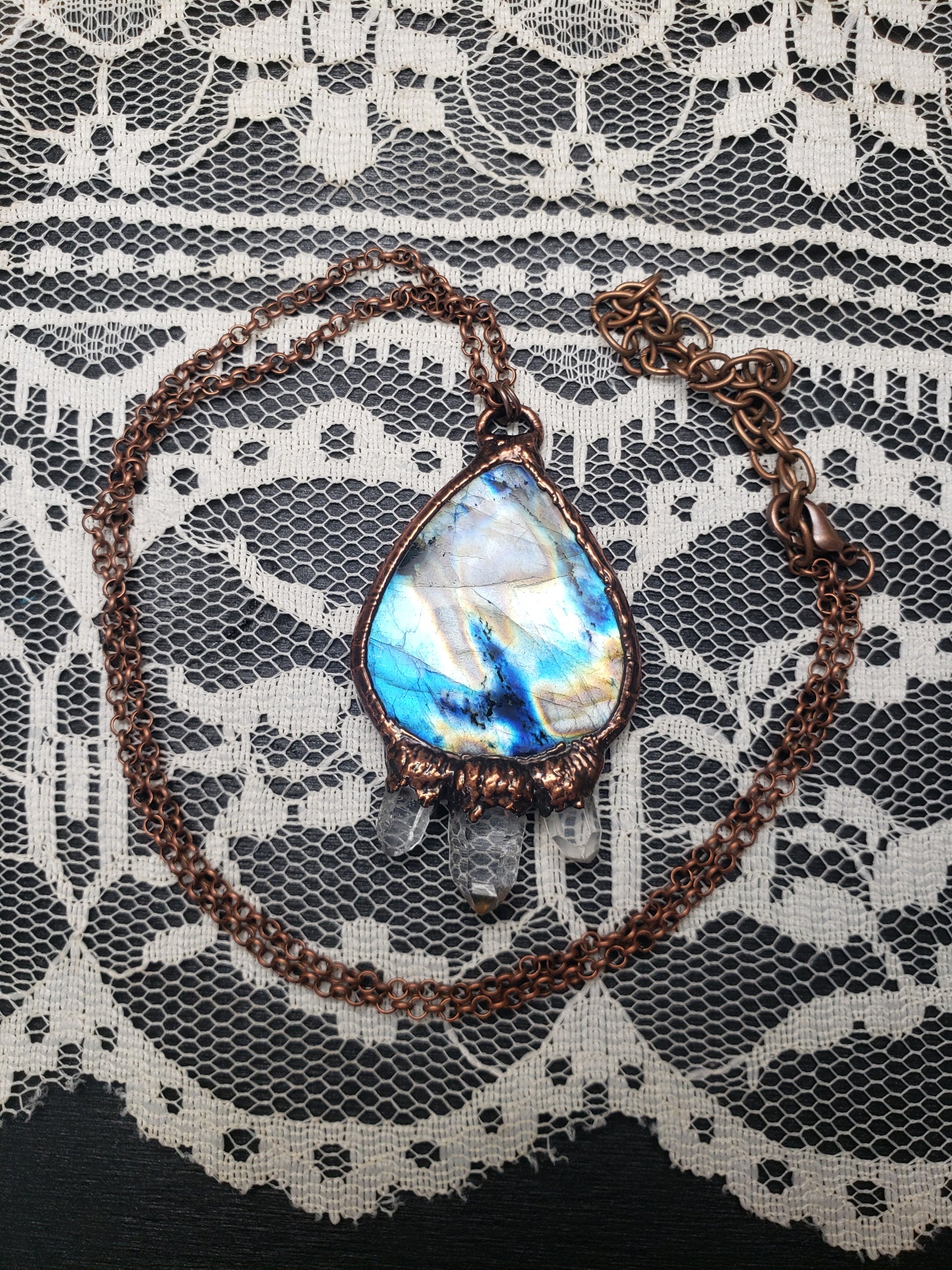 Labradorite and Triple Quartz Pendant