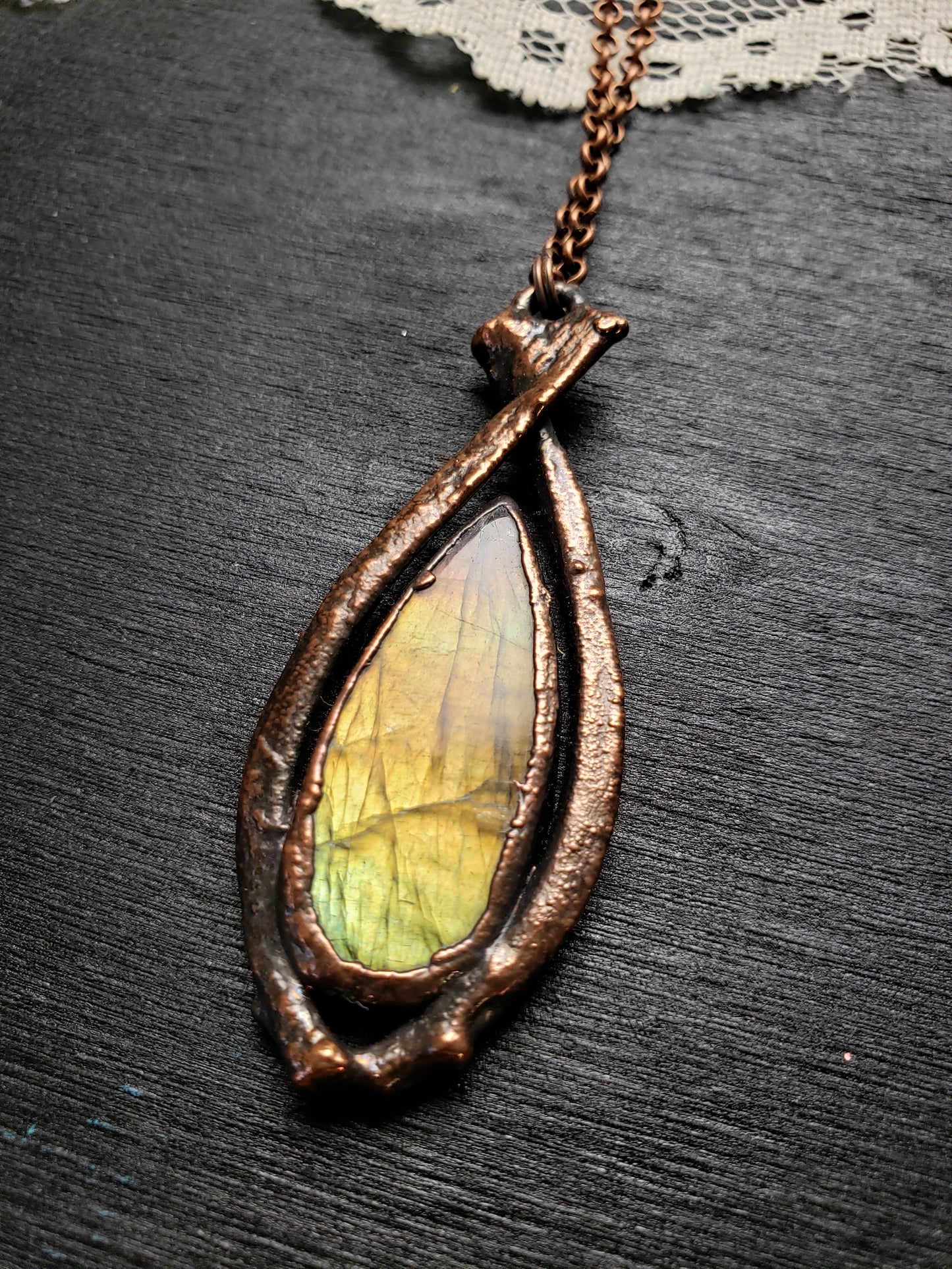 Labradorite and Rabbit Bone Pendant