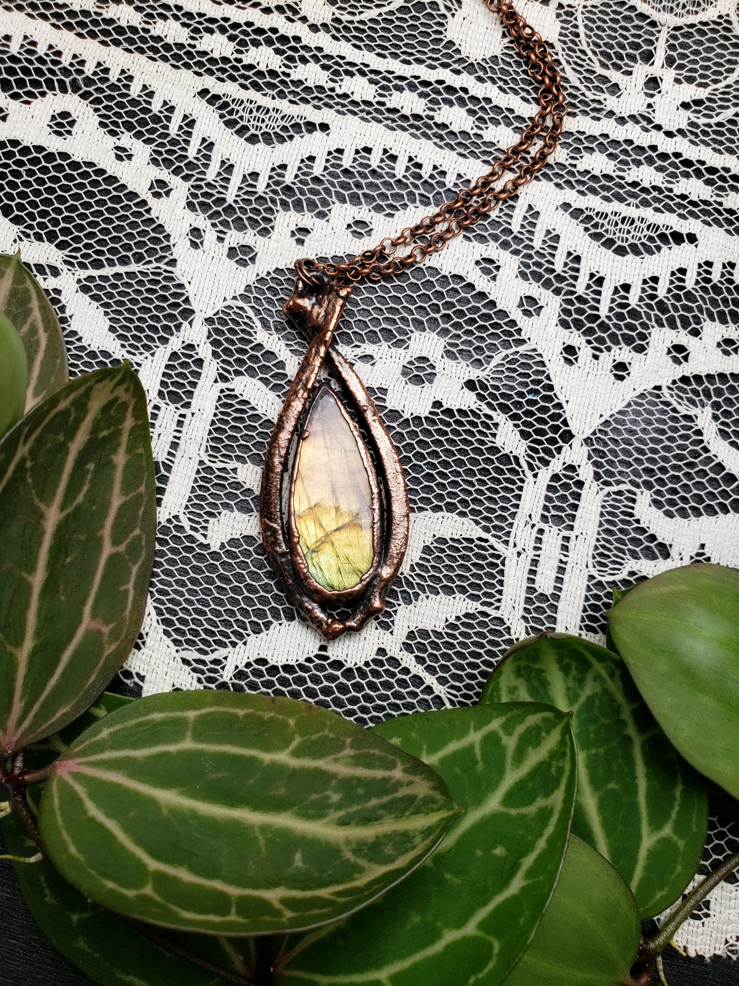 Labradorite and Rabbit Bone Pendant