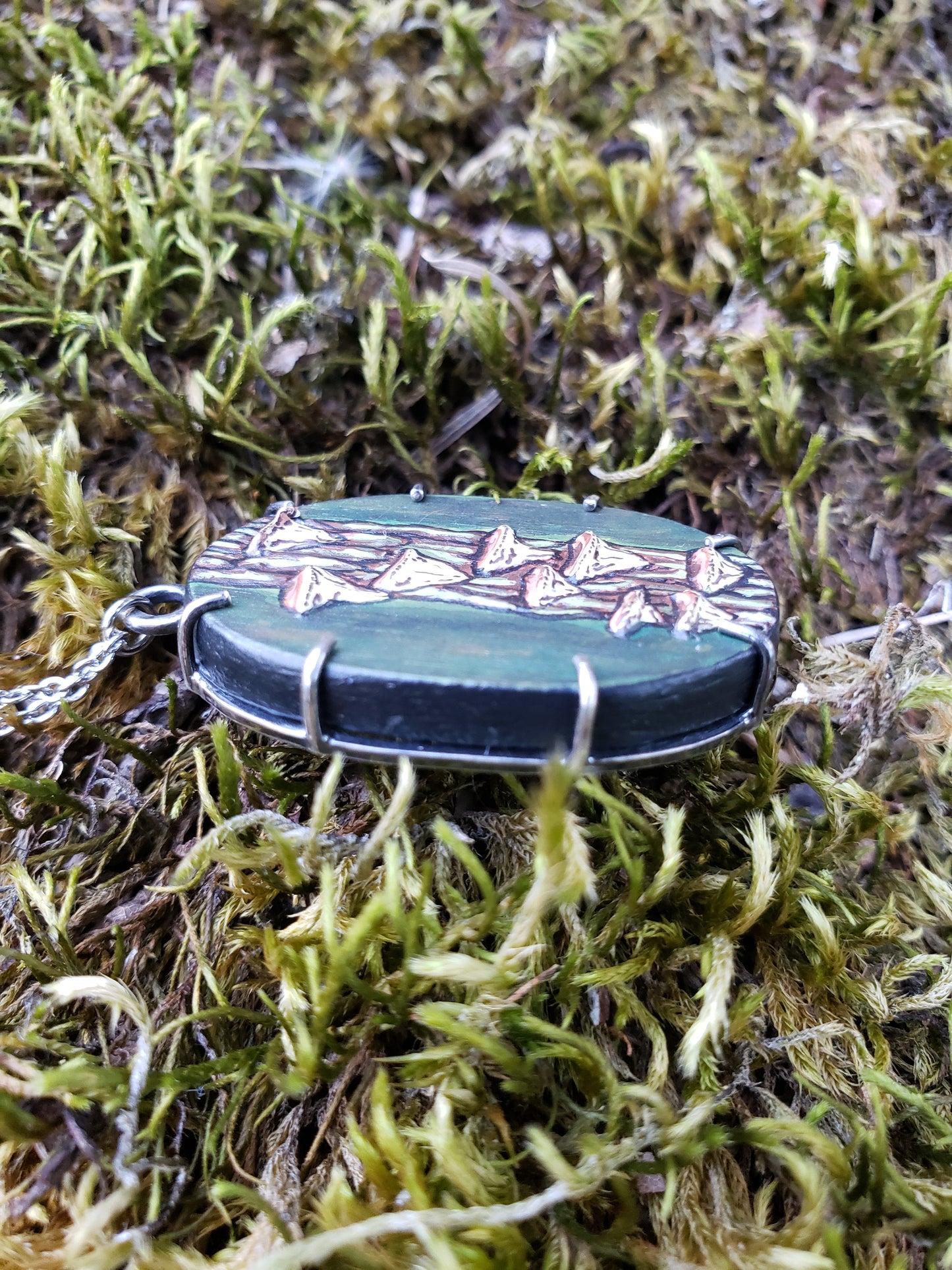 Tiny Painting Pendant, Bracket Fungus on Tree Bark