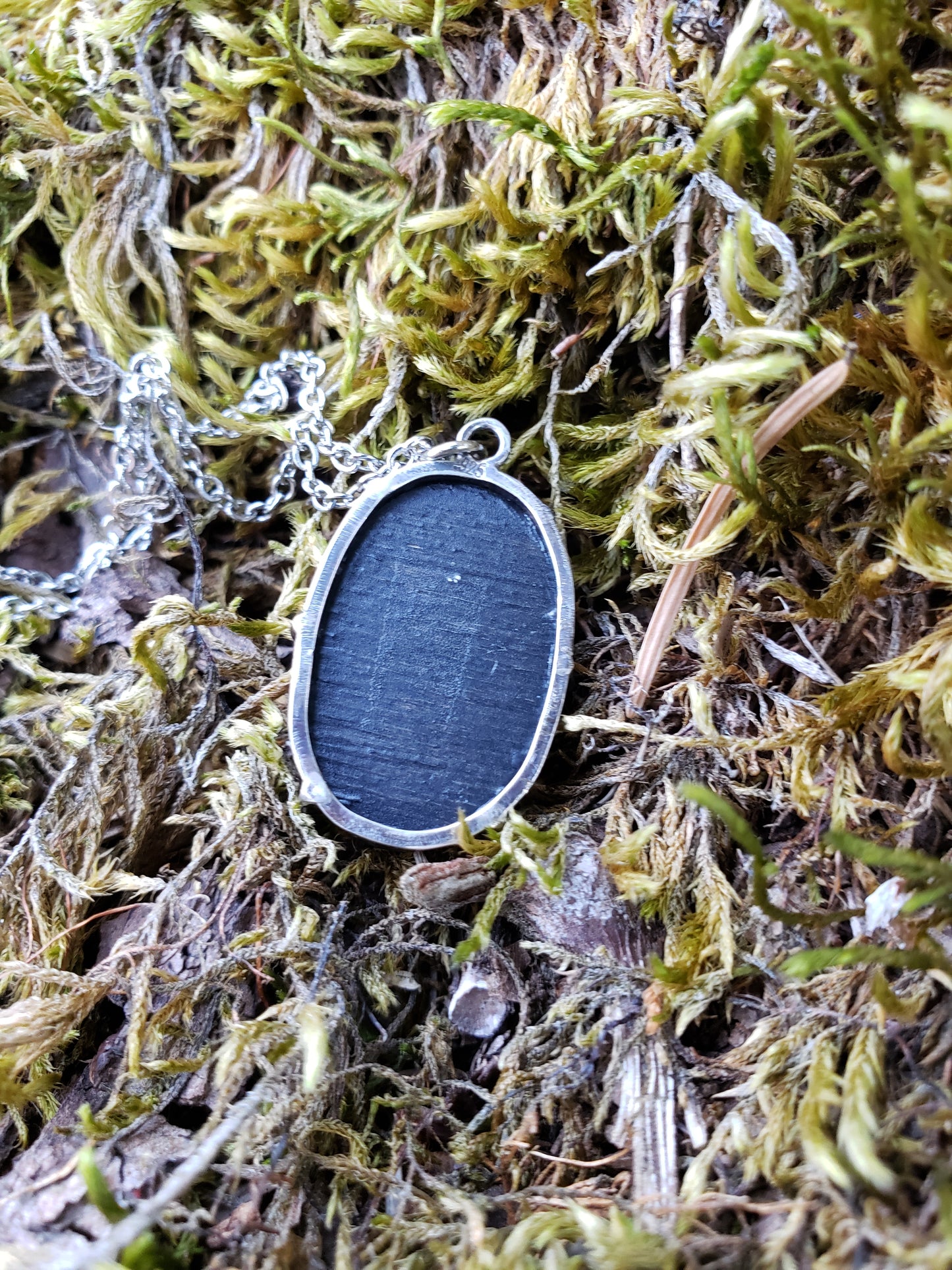 Tiny Painting Pendant, Moonlit Mushrooms